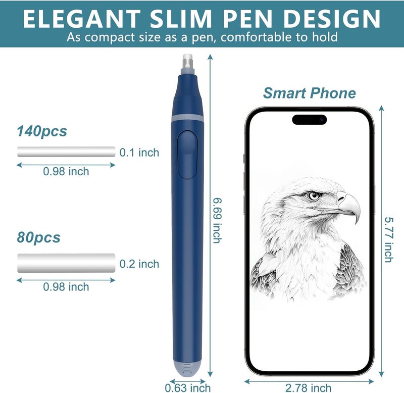 Foyucool Electric Eraser, Battery Operated Automatic Pencil Eraser with 220 Erasers Refills, 2 Erasers Sizes, Comfort Grip Art-Eraser for Drawing, Ideal for Artists, Students, Sketch, Engineers, Blue - Image 2